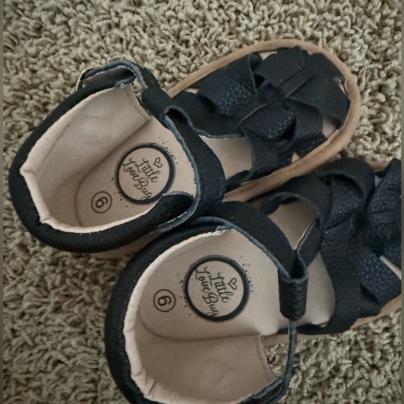 Little love bug Black Leather Sandals for Kids - Picture 1 of 3